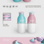 2 Mockups of Bottles Packaging Design with Metal Lids