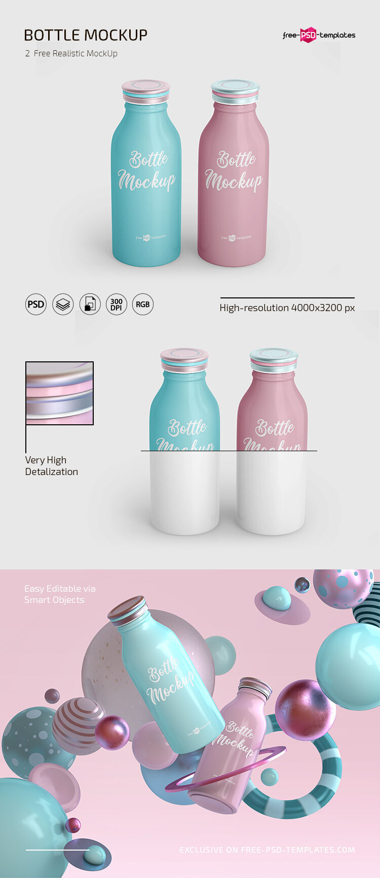 2 Mockups of Bottles Packaging Design with Metal Lids FREE PSD