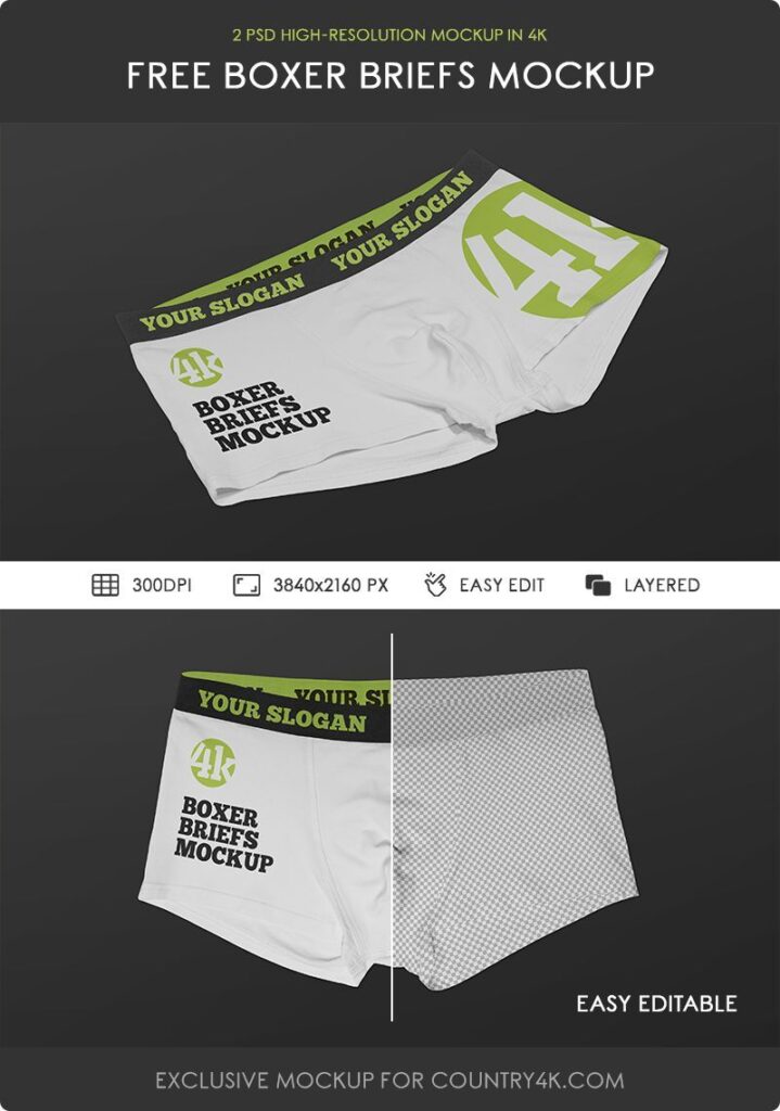 2 Mockups of Boxer Briefs Laid on the Surface in Different Angles