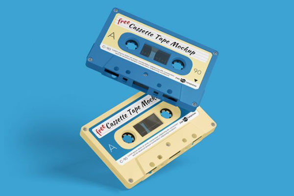 2 Mockups of Cassette Tapes Floating or on Floor
