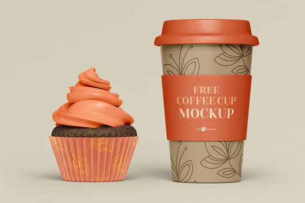 2 Mockups of Coffee Cup Set with Cup Cake