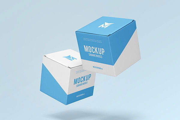 2 Mockups of Cubic Packaging Boxes in Different Views and Positions