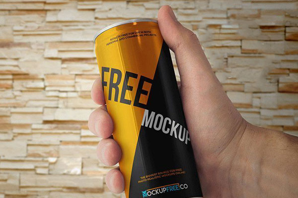 2 Mockups of Energy Drinks in Hand or on Floor