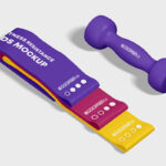 2 Mockups of Fitness Resistance Bands and Dumbbell