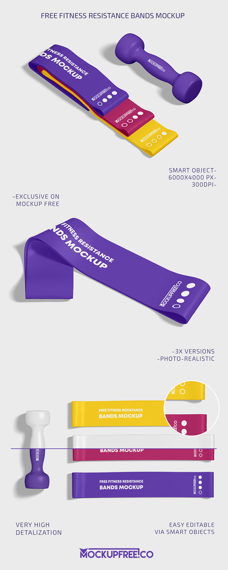 2 Mockups of Fitness Resistance Bands and Dumbbell FREE PSD