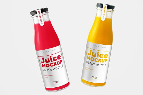 2 Mockups of Glass Juice Bottles in Different Angles