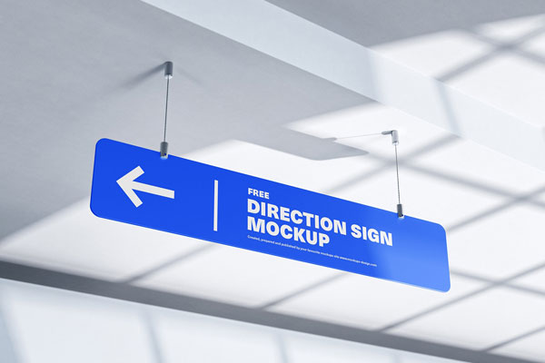 2 Mockups of Hanging Horizontal Direction Sign