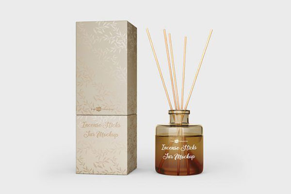 2 Mockups of Incense Sticks Jar and Packaging Box