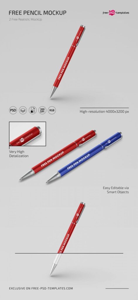 2 Mockups of Pencil Set from Different Angles