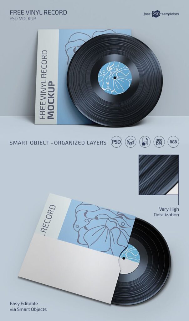 2 Mockups of Photorealistic Vinyl Record
