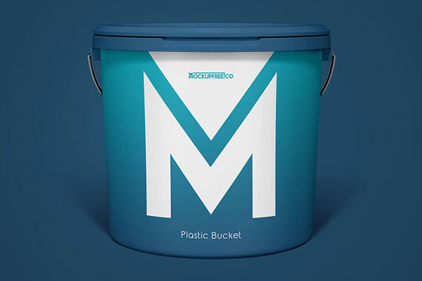 2 Mockups of Plastic Bucket with Lid and Metal Handle