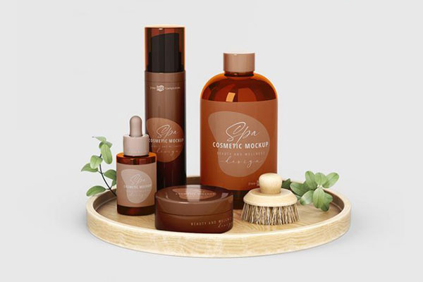 2 Mockups of SPA Cosmetics with Leaves in Different Arrangements