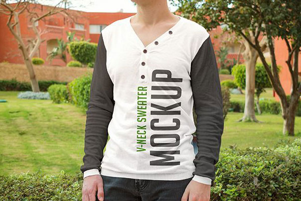 2 Mockups of Man Wearing V-neck Sweater in the Park
