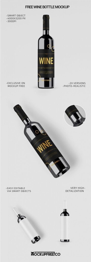 2 Mockups of Wine Bottles from Different Angles