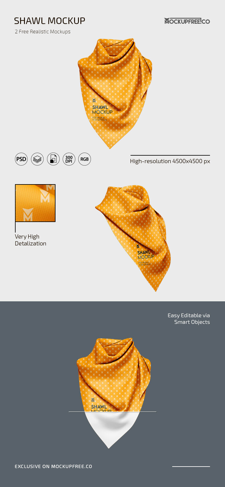2 Mockups of Woman's Shawl from Different Angles FREE PSD