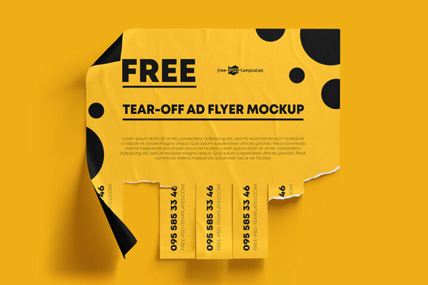 2 Mockups of Wrinkled Tear-Off Flyers Glued to the Wall