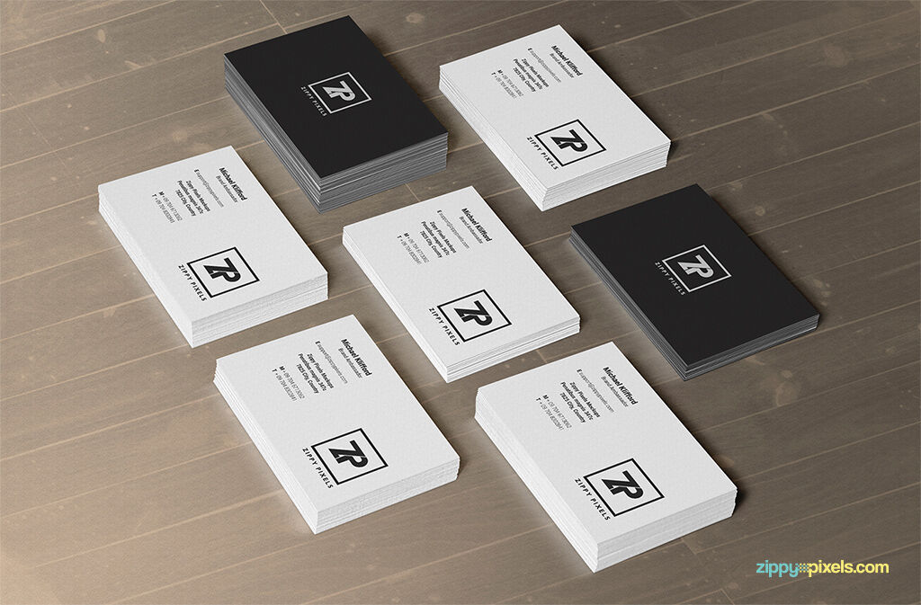 2 Mockups Showing Perspective View of Business Cards in Stacks