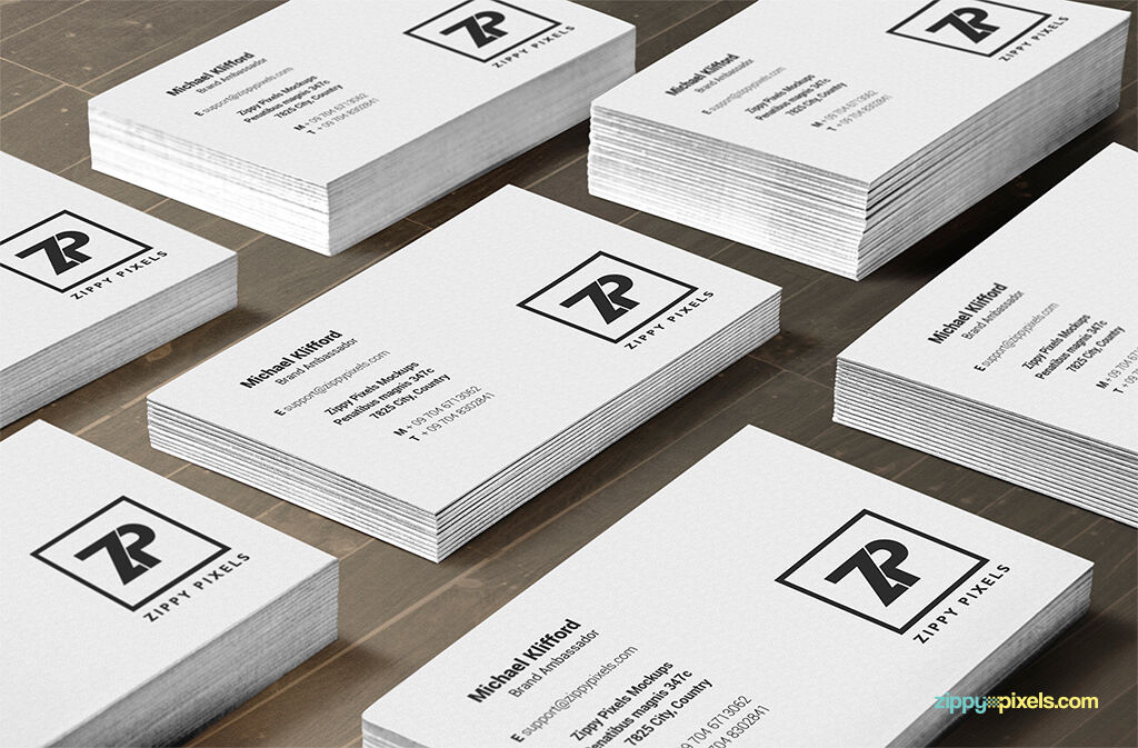 2 Mockups Showing Perspective View of Business Cards in Stacks