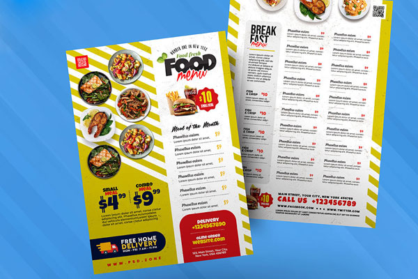 2 Modern Delicious Food Restaurant Menu Card Flyer Templates