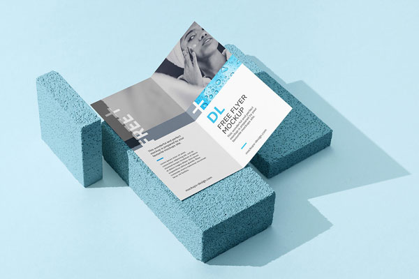 2 Open and Closed Bi-fold DL Flyer on Stone Mockups