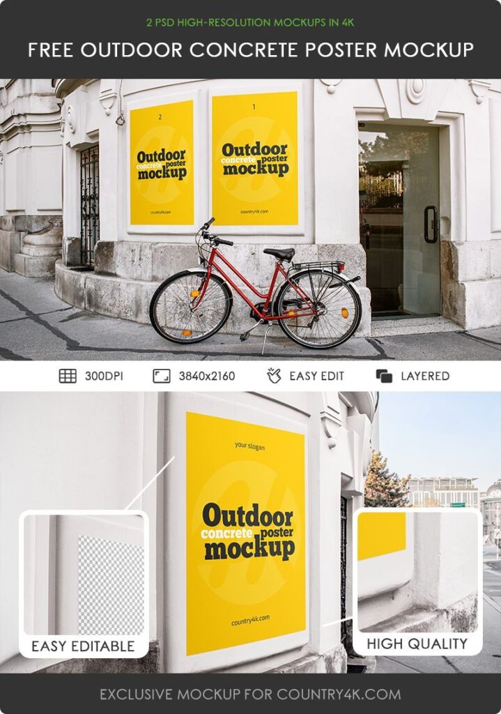 2 Outdoor Concrete Poster Mockups in Urban Setting mockup preview