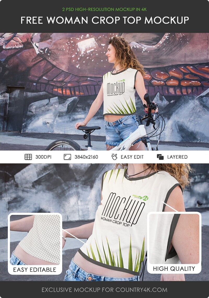 2 Outdoor Mockups Featuring a Woman Wearing a Crop Top FREE PSD