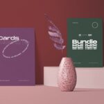2 Paper Cards Mockup with Plant Vase in Front View mockup preview