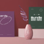 2 Paper Cards Mockup with Plant Vase in Front View mockup preview