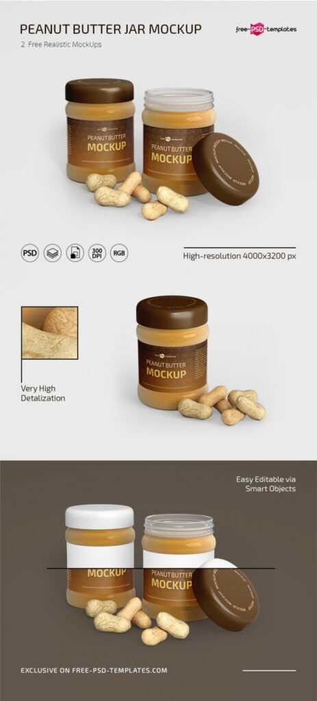 2 Peanut Butter Jar with Peanuts Mockups from Different Views