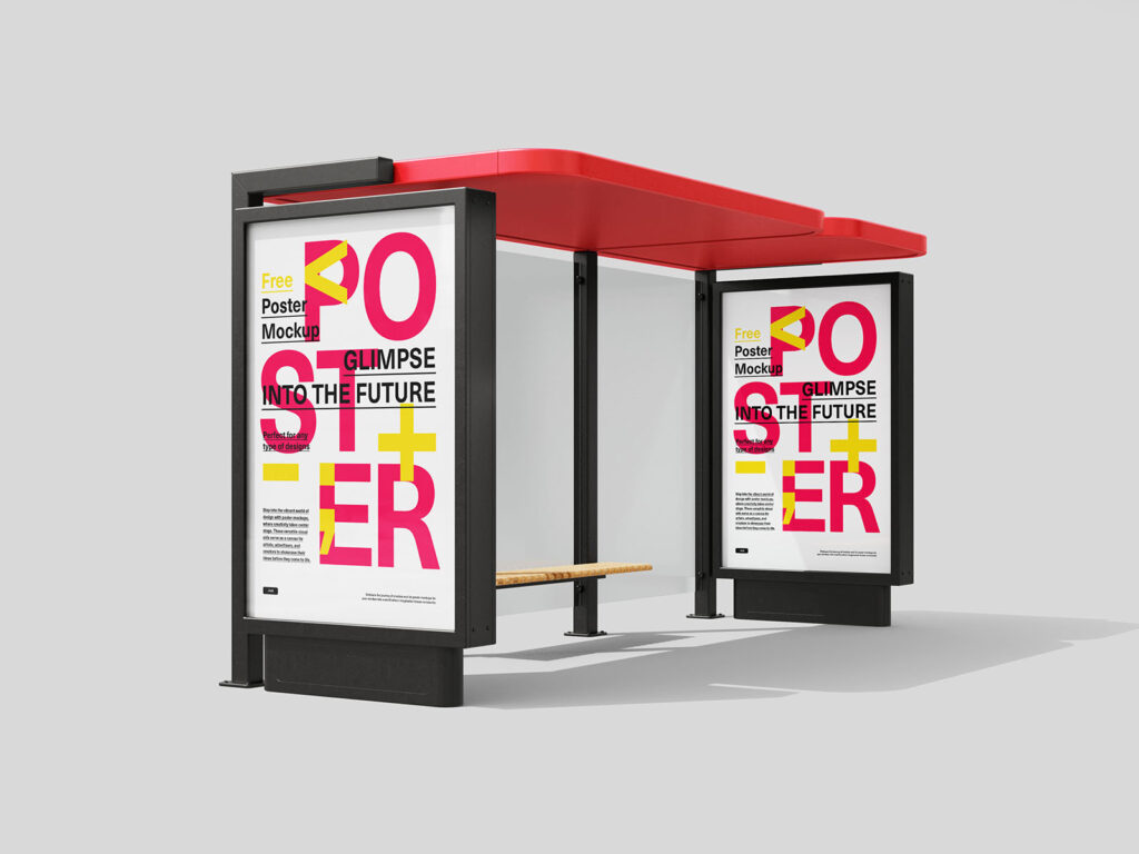 2 Perspective Bus Stop with Citylight Mockups From Back and Front
