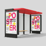 2 Perspective Bus Stop with Citylight Mockups From Back and Front