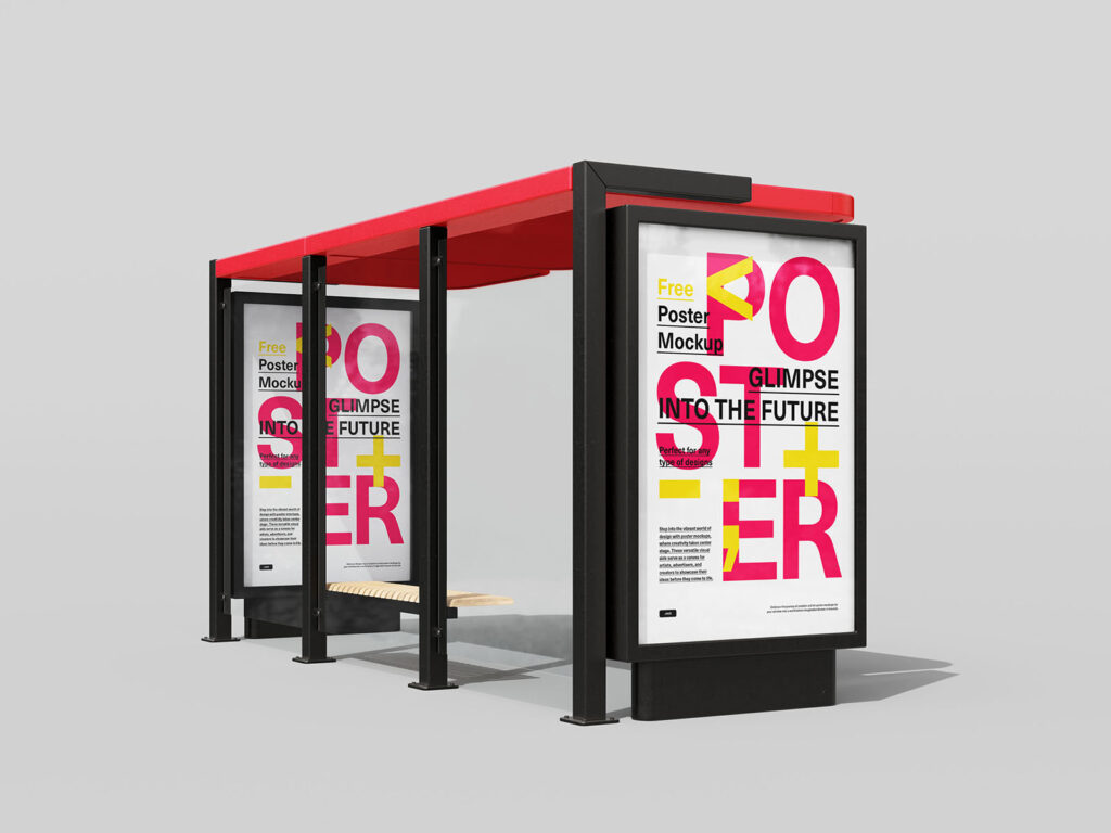 2 Perspective Bus Stop with Citylight Mockups From Back and Front