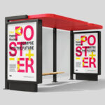 2 Perspective Bus Stop with Citylight Mockups From Back and Front