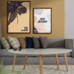 2 Poster Frames on a Living Room Wall Mockup