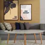2 Poster Frames on a Living Room Wall Mockup