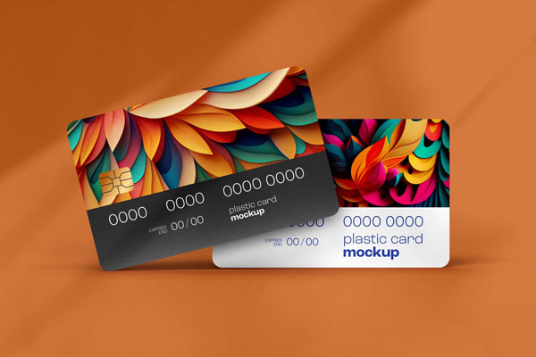 2 Realistic Plastic Credit Cards Mockup in Front Sight