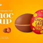 2 Shots of Chocolate Egg in Metallic Foil Mockup