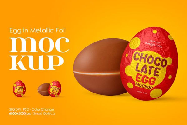 2 Shots of Chocolate Egg in Metallic Foil Mockup