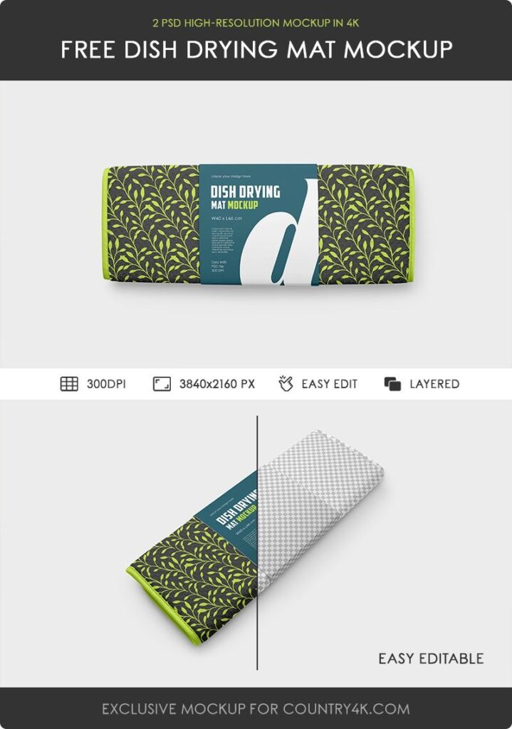 2 Shots of Dish Drying Mat Mockup