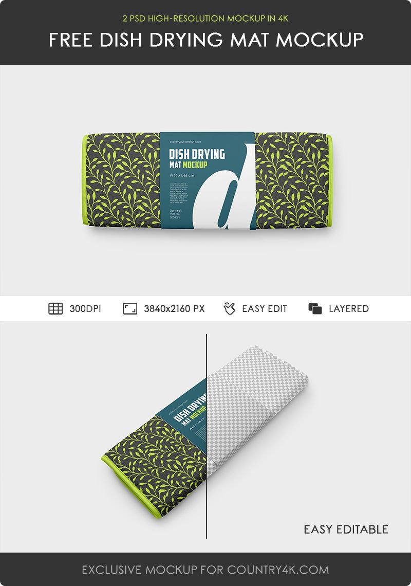 2 Shots of Dish Drying Mat Mockup FREE PSD