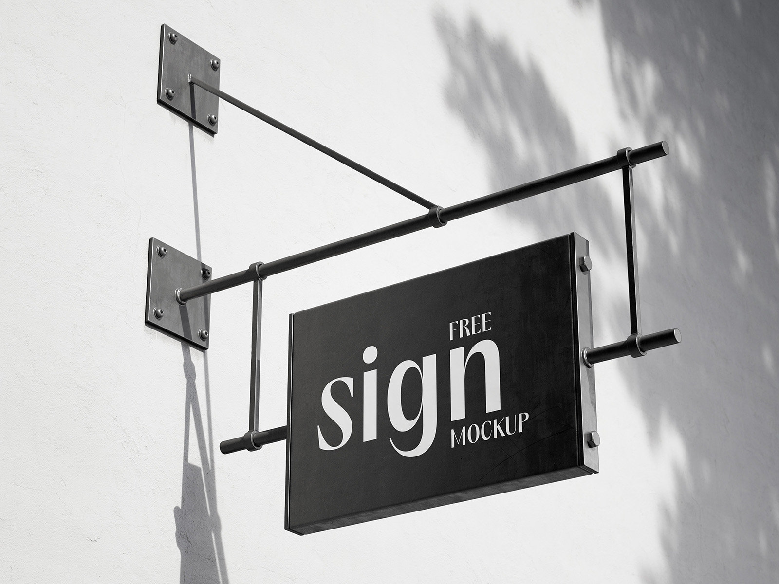 2 Shots of Hanging Sign Mockup on Blank Wall FREE PSD