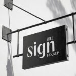 2 Shots of Hanging Sign Mockup on Blank Wall