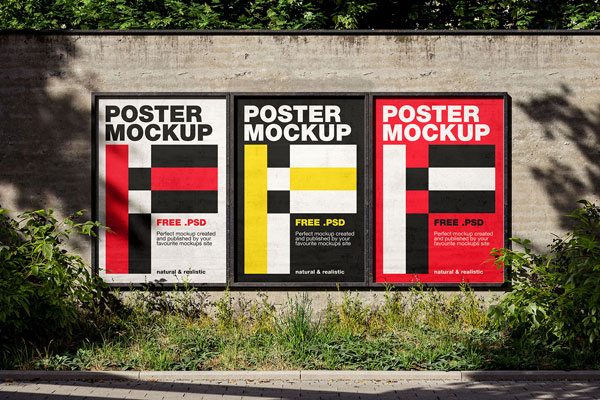 2 Shots of Posters Mockup on Old Wall