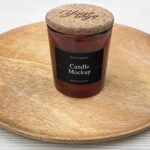 2 Showcases of Candle Jar Mockup in Wooden Plate