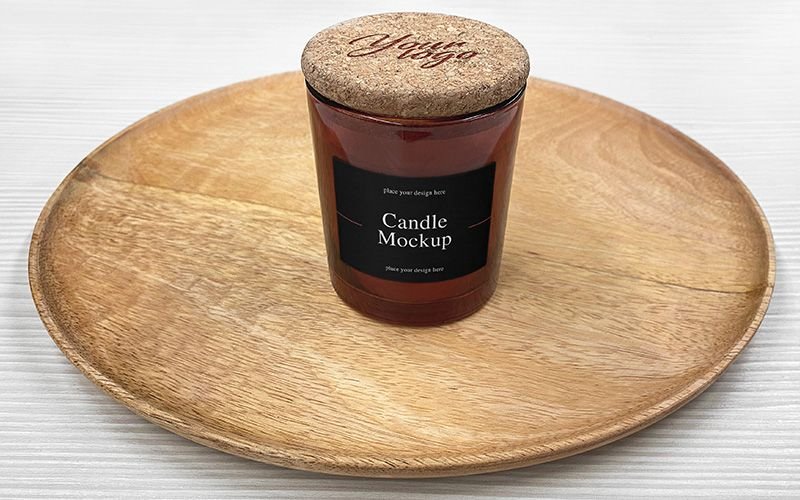 2 Showcases of Candle Jar Mockup in Wooden Plate