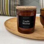 2 Showcases of Candle Jar Mockup in Wooden Plate