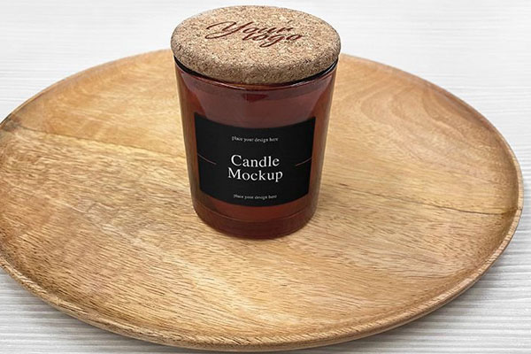 2 Showcases of Candle Jar Mockup in Wooden Plate