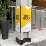 2 Sights of Banner Advertising Mockup on Cement Pole