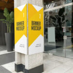 2 Sights of Banner Advertising Mockup on Cement Pole