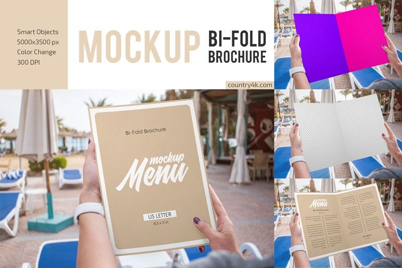 2 Sights of Bi Fold Restaurant Menu Mockup